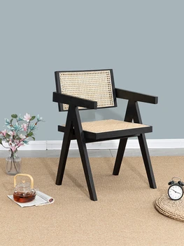 Ваби-саби ветровой ротанговый стул домашний обеденный стул из массива дерева скандинавский бревенчатый ветровой подлокотник спинка стул Чандигарх ясень