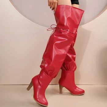Обувь для женщин 2023 Свободные и удобные женские сапоги выше колена Большой размер Сексуальный шпилька Мода Вечеринка Высокие каблуки Обувь