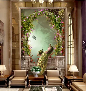 beibehang Пользовательские фотообои в европейском стиле ретро павлин римская комната фреска гостиная телевизор 3D обои papel de parede
