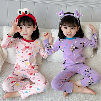 Kawaii Kuromi Длинные рукава Брюки с капюшоном Одежда Kawaii Аниме Милый My Melody Baby Теплое нижнее белье Пижама Игрушки для детей
