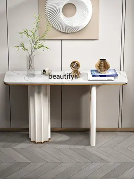 Итальянская светлая роскошная каменная плита боковой вид фойе консоль столы входной проход стол консоль