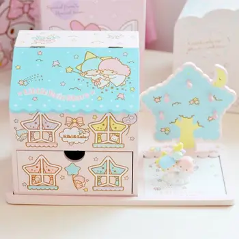 Sanrioed Little Twinstars Креативная настольная коробка для хранения в маленьком доме Изысканная шкатулка для ювелирных изделий Украшения большой емкости Рождественский подарок