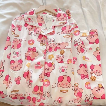 Кавайная пижама Kirby Аниме Мультфильм Kuromi Pompom Purin Весна Осень Пижама с длинными рукавами Ins Комплект домашней одежды для студентов