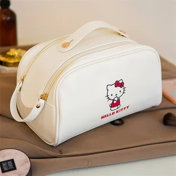 Kawaii Sanrio Hello Kitty My Melody Kuromi Аниме Портативная косметичка с двойной молнией Портативная сумка для хранения Портативная дорожная сумка высокой емкости