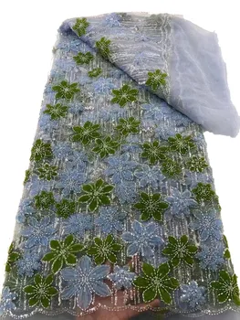 3D диск цветочное кружево бисерная трубка полностью вышитая ткань, африканская мода женское свадебное платье с пайетками ткань платье 5 ярдов
