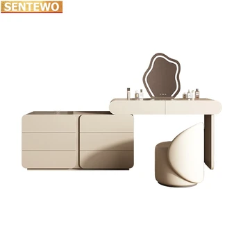 Роскошный деревянный комод Гардероб Макияж Туалетный столик Настольный набор с зеркальным ящиком Pentiadeira Feminina Chambre Стул Спальня