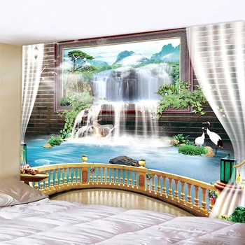 3D водопад пейзаж дом декоративный гобелен психоделическая сцена украшение комнаты бозимиан комната декоративный коврик для йоги