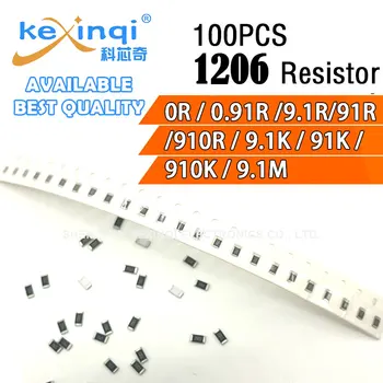 100 шт./лот SMD 1206 Резистор 0,25 Вт 1/4 Вт сопротивление 0R Ом 0,91R 9,1R 91R 910R 9,1K 91K 910K 9,1M