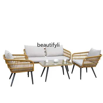 Открытый ротанговый стул Диван Комбинированный диван Балкон Открытый водонепроницаемый Мебель для отдыха Ротанговый диван