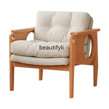 Nordic Solid Wood Одноместный диван Кресло Маленькая квартира Гостиная Вишневое дерево Сиденье Свет Роскошный стул для отдыха Мебель