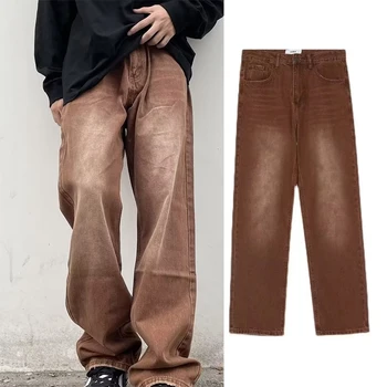 коричневые черные джинсы для мужчин повседневные свободные джинсовые брюки с широкими штанинами весна осень мужская уличная одежда с высокой талией Y2k Джинсы