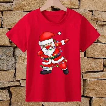 Рождественские футболки с принтом Санта-Клауса в стиле хип-хоп Мальчики Классная легкая и удобная летняя детская футболка Мода Причинно-следственная футболка