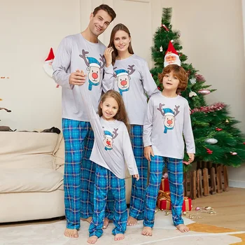 Рождественская семья Подбирая наряды Рождественский пижамный набор Рождественская мультяшная одежда для сна с принтом Домашняя одежда Пижама для детей Мама Папа