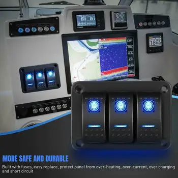 3 Gang Алюминиевая панель Toggle Dash 5-контактный ВКЛ/ВЫКЛ предварительно смонтированный кулисный кулисный переключатель для автомобильного автомобиля Морская лодка