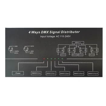 Акция! Разветвитель усилителя DMX512 Повторитель сигнала DMX512 1 канал DMX121 4 канала 4 выходных порта Распределитель сигналов DMX124, AC100V-240V