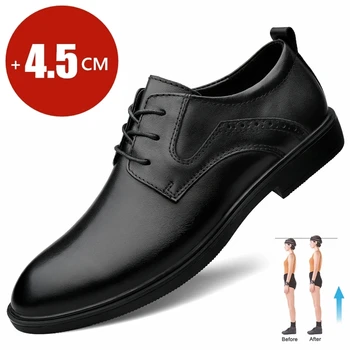 4.5 см Плоская мужская классическая обувь Лифт Кожаная обувь Офисная формальная обувь Высокие каблуки Мужская обувь Brogue Обувь Taller Life Мужчины Деловая обувь
