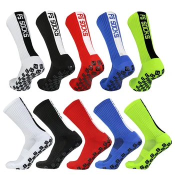 Новые силиконовые футбольные носки с противоскользящим захватом, мужские, женские, буквенные полоски, спортивные футбольные носки FS, кальцетины, футбольные футбольные носки