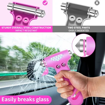 Инструмент для разбивания окон, Автомобильный стеклобой, Автомобильный молоток безопасности и резак для ремня безопасности 2 в 1, Инструмент для эвакуации автомобиля, (Розовый молоток безопасности автомобиля)