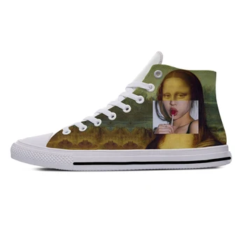 Мона Лиза Эстетическая личность Забавная мода Повседневная тканевая обувь Высокий верх Легкий дышащий 3D-печатный Мужчины Женщины Кроссовки
