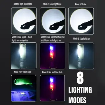 Супер яркий светодиодный фонарик с белым/красным/синим/фиолетовым боковым светом и сильными магнитами Светодиодное фитильное освещение мощностью 30 Вт для 1500 метров