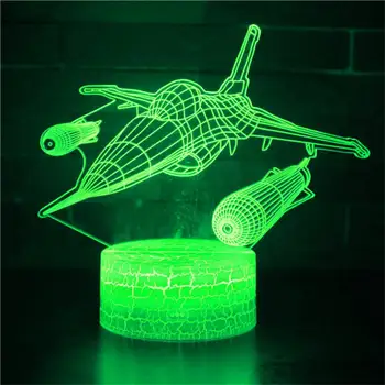Nighdn Warcraft Истребитель Реактивный самолет 3D Иллюзия Лампа Самолет Самолет Ночник Свет Спальня Декор Рождественские подарки для мужчин Мальчики Дети