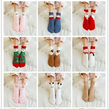 Стильные и удобные новые мультяшные носки из кораллового бархата для чулок Санта-Клауса Носки для пола Elk Mid-tube для теплого Рождества