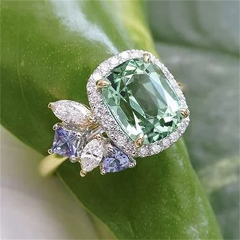 Модные изысканные кольца золотых цветов для женщин Модные металлические инкрустированные зеленый камень свадебные украшения для помолвки