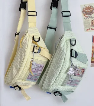 Fanny Pack ItaBag Прозрачная нагрудная сумка через плечо Kawaii Плиссированный пояс Сумка Булавка Дисплей Сумка для аниме, спорта и повседневного использования