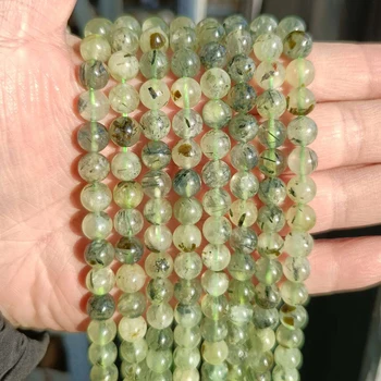 Natural Prehnites Stone Beads Round Loose Prehnites 6 мм 8 мм 10 мм Зеленый кварцевый кристалл Бусины для ювелирных изделий Браслет DIY Изготовление