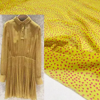 145 см Ширина Мода Маленькая Сердечная Принт Тонкая Шифоновая Ткань Для Женщины Платье Блузка Брюки DIY Ткань Швейный Материал