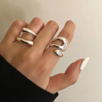 Минималистичные нерегулярные кольца серебристого цвета для женщин Мода Творческие Полые Неправильные Геометрические Открытые Кольца Вечеринка Ювелирные Изделия Подарки