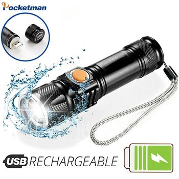  Супер яркий светодиодный фонарик USB Перезаряжаемый фонарь для кемпинга Масштабируемый водонепроницаемый фонарик Портативный 3 режима освещения Встроенный аккумулятор
