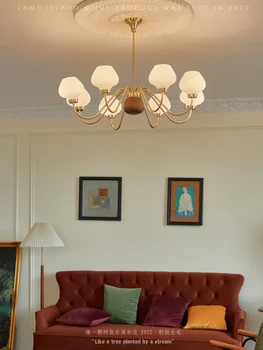  Люстра из ореха Чжунгу Люстра для гостиной Американская медная лампа для спальни в стиле ретро Простые продвинутые лампы