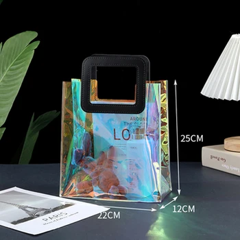 Переливающийся ПВХ прозрачный модный голографический тоут сумка рекламный шаблон подарочная сумка косметичка индивидуальный логотип