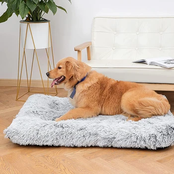 ADECHOO-Плюшевая лежанка для собак, коврик для кошки, прямоугольный, застежка-молния, съемная для чистки щенка, подушка, супермягкая, лежанки для собак, M-XL