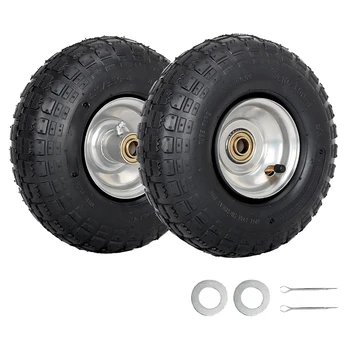 2 Pack 10-дюймовая шина и колесо 4.10 / 3.50-4 пневматическая шина с 2,25-дюймовой ступицей со смещением, отверстие для оси 5/8 дюйма, герметичные подшипники