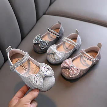 AINYFU Новая детская кожаная обувь со стразами 2023 года для девочек с блестками Bowknot Средняя школа Танцевальная обувь Детская свадебная одинарная обувь