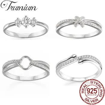 Trumium Original s925 Стерлинговое серебро Минималистичные модные штабелируемые кольца CZ для женщин Высокое качество Eternity Fine Jewelry