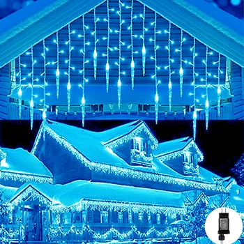 Рождественские украшения 2024 Светодиодные гирлянды Ледяной занавес IP44 Водонепроницаемый подключаемый 216 светодиодов Droop 0.6/0.7/0.7 Новый год