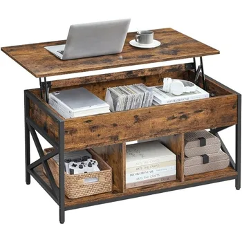Журнальный столик VASAGLE с подъемной крышкой для гостиной, промышленный, со скрытыми отделениями и полкой для хранения, стальная рама, журнальный столик
