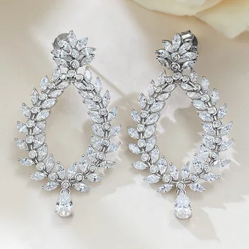 Роскошная цветочная лаборатория бриллиантовые серьги 100% натуральное стерлинговое серебро 925 пробы ювелирные изделия помолвка свадебные серьги для женщин