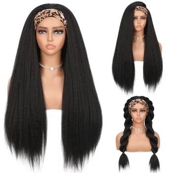 Извращенные прямые парики с повязкой на голову синтетические волосы 30-дюймовый бесклеевой парик с регулируемой полосой парики для волос для женщин черно-коричневый парик ежедневно