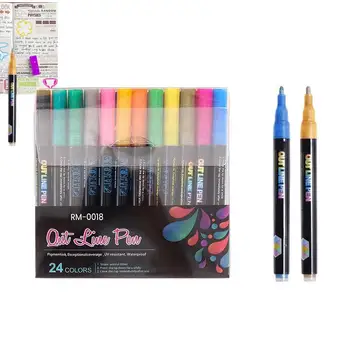 Двойная линия контурных ручек Блестящие самоконтурные маркеры для рисования Блестящие контурные ручки Пишущие ручки для рисования для журнала