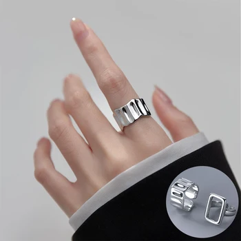 100% 925 стерлинговое серебро геометрическое открытое кольцо для женщин и девочек простое широкое волна полый дизайн ювелирные изделия для вечеринки подарок дропшиппинг