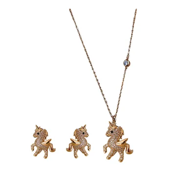 1 комплект ожерелье серьги набор женское ожерелье серьги единорог кулон ожерелье ювелирные изделия подарок