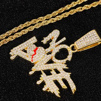 Хип-хоп цепи NO LOVE Ожерелье Кулоны для мужчин и женщин Сердце Разбитое Заявление Ожерелья Ювелирные изделия Ледяная Цепочка Bling