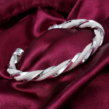 SAIYE Серебряный плетеный браслет Ювелирные изделия 925 пробы Стерлинговое серебро Мода Сетка Широкие Браслеты Браслеты Для Женщин Мужчин