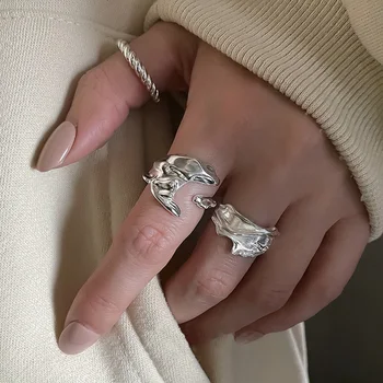 серебристый цвет нерегулярная морщинистая поверхность выпуклые кольца для пальцев INS Минималистичное геометрическое кольцо в стиле панк для женщин и девочек ювелирные изделия