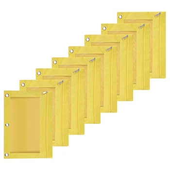 8 шт. Три отверстия Пенал большой емкости Сумка для файлов Прочный сумка для скоросшивателей с прозрачным окном Желтый