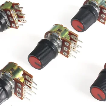 5Set WH148 Потенциометры 1K 10K 20K 50K 100K 250K 1M 15 мм 6-контактный линейный конический поворотный потенциометрический резистор с красной ручкой AG3